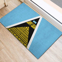 Saint Lucia Tribal Triangle Design Rubber Doormat with Flag Colors and The Land The People The Light Quote - Wonder Print Shop