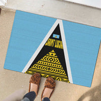 Saint Lucia Tribal Triangle Design Rubber Doormat with Flag Colors and The Land The People The Light Quote - Wonder Print Shop