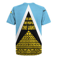 Saint Lucia Tribal Triangle Design Rugby Jersey with Flag Colors and The Land The People The Light Quote - Wonder Print Shop