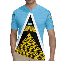 Saint Lucia Tribal Triangle Design Rugby Jersey with Flag Colors and The Land The People The Light Quote - Wonder Print Shop