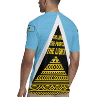 Saint Lucia Tribal Triangle Design Rugby Jersey with Flag Colors and The Land The People The Light Quote - Wonder Print Shop