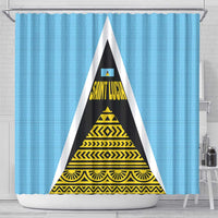 Saint Lucia Tribal Triangle Design Shower Curtain with Flag Colors and The Land The People The Light Quote - Wonder Print Shop