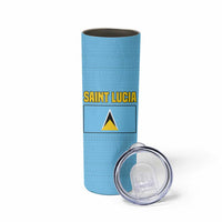 Saint Lucia Tribal Triangle Design Skinny Tumbler with Flag Colors and The Land The People The Light Quote - Wonder Print Shop