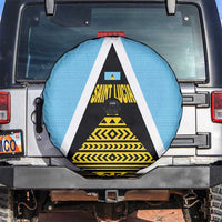 Saint Lucia Tribal Triangle Design Spare Tire Cover with Flag Colors and The Land The People The Light Quote - Wonder Print Shop