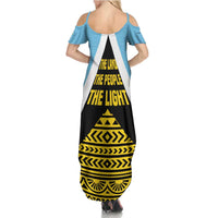 Saint Lucia Tribal Triangle Design Summer Maxi Dress with Flag Colors and The Land The People The Light Quote - Wonder Print Shop