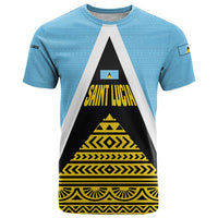 Saint Lucia Tribal Triangle Design T Shirt with Flag Colors and The Land The People The Light Quote - Wonder Print Shop