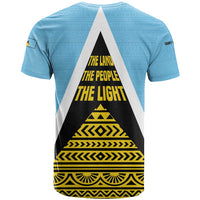 Saint Lucia Tribal Triangle Design T Shirt with Flag Colors and The Land The People The Light Quote - Wonder Print Shop