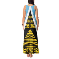 Saint Lucia Tribal Triangle Design Tank Maxi Dress with Flag Colors and The Land The People The Light Quote - Wonder Print Shop