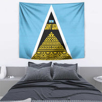 Saint Lucia Tribal Triangle Design Tapestry with Flag Colors and The Land The People The Light Quote - Wonder Print Shop