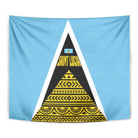 Saint Lucia Tribal Triangle Design Tapestry with Flag Colors and The Land The People The Light Quote - Wonder Print Shop