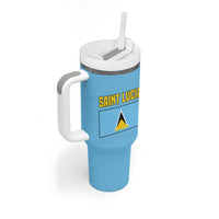 Saint Lucia Tribal Triangle Design Tumbler With Handle with Flag Colors and The Land The People The Light Quote - Wonder Print Shop