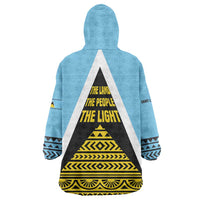 Saint Lucia Tribal Triangle Design Wearable Blanket Hoodie with Flag Colors and The Land The People The Light Quote - Wonder Print Shop