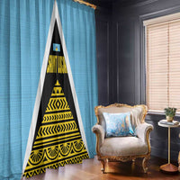 Saint Lucia Tribal Triangle Design Window Curtain with Flag Colors and The Land The People The Light Quote - Wonder Print Shop