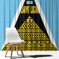 Saint Lucia Tribal Triangle Design Window Curtain with Flag Colors and The Land The People The Light Quote - Wonder Print Shop