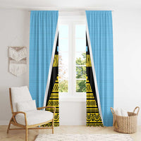 Saint Lucia Tribal Triangle Design Window Curtain with Flag Colors and The Land The People The Light Quote - Wonder Print Shop