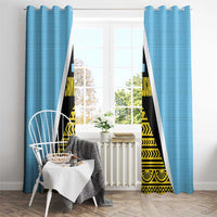 Saint Lucia Tribal Triangle Design Window Curtain with Flag Colors and The Land The People The Light Quote - Wonder Print Shop