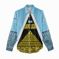 Saint Lucia Tribal Triangle Design Women Casual Shirt with Flag Colors and The Land The People The Light Quote - Wonder Print Shop