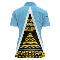 Saint Lucia Tribal Triangle Design Women Polo Shirt with Flag Colors and The Land The People The Light Quote - Wonder Print Shop