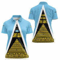 Saint Lucia Tribal Triangle Design Women Polo Shirt with Flag Colors and The Land The People The Light Quote - Wonder Print Shop