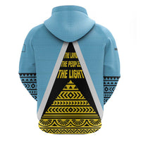 Saint Lucia Tribal Triangle Design Zip Hoodie with Flag Colors and The Land The People The Light Quote - Wonder Print Shop