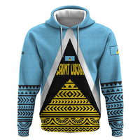 Saint Lucia Tribal Triangle Design Zip Hoodie with Flag Colors and The Land The People The Light Quote - Wonder Print Shop