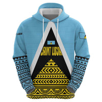 Saint Lucia Tribal Triangle Design Zip Hoodie with Flag Colors and The Land The People The Light Quote - Wonder Print Shop