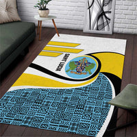 Saint Lucia Modern Tribal Crest Design Area Rug with Flag Colors and Bold Text Layout - Wonder Print Shop