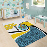 Saint Lucia Modern Tribal Crest Design Area Rug with Flag Colors and Bold Text Layout - Wonder Print Shop