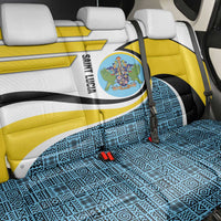 Saint Lucia Modern Tribal Crest Design Back Car Seat Cover with Flag Colors and Bold Text Layout - Wonder Print Shop