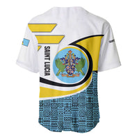 Saint Lucia Modern Tribal Crest Design Baseball Jersey with Flag Colors and Bold Text Layout - Wonder Print Shop