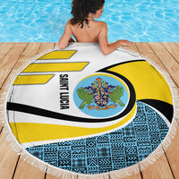 Saint Lucia Modern Tribal Crest Design Beach Blanket with Flag Colors and Bold Text Layout - Wonder Print Shop