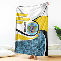 Saint Lucia Modern Tribal Crest Design Blanket with Flag Colors and Bold Text Layout - Wonder Print Shop