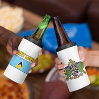 Saint Lucia Modern Tribal Crest Design 4 in 1 Can Cooler Tumbler with Flag Colors and Bold Text Layout - Wonder Print Shop