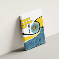 Saint Lucia Modern Tribal Crest Design Canvas Wall Art with Flag Colors and Bold Text Layout - Wonder Print Shop
