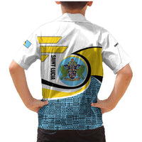 Saint Lucia Modern Tribal Crest Design Family Matching Mermaid Dress and Hawaiian Shirt with Flag Colors and Bold Text Layout - Wonder Print Shop