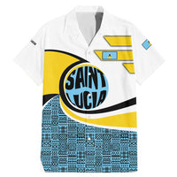 Saint Lucia Modern Tribal Crest Design Family Matching Mermaid Dress and Hawaiian Shirt with Flag Colors and Bold Text Layout - Wonder Print Shop