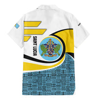 Saint Lucia Modern Tribal Crest Design Family Matching Mermaid Dress and Hawaiian Shirt with Flag Colors and Bold Text Layout - Wonder Print Shop