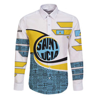 Saint Lucia Modern Tribal Crest Design Family Matching Short Sleeve Bodycon Dress and Hawaiian Shirt with Flag Colors and Bold Text Layout - Wonder Print Shop