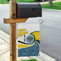 Saint Lucia Modern Tribal Crest Design Garden Flag with Flag Colors and Bold Text Layout - Wonder Print Shop