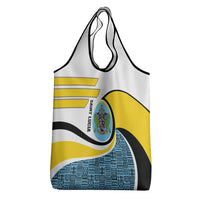 Saint Lucia Modern Tribal Crest Design Grocery Bag with Flag Colors and Bold Text Layout - Wonder Print Shop