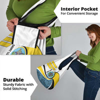 Saint Lucia Modern Tribal Crest Design Grocery Bag with Flag Colors and Bold Text Layout - Wonder Print Shop