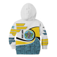 Saint Lucia Modern Tribal Crest Design Kid Hoodie with Flag Colors and Bold Text Layout - Wonder Print Shop