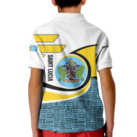 Saint Lucia Modern Tribal Crest Design Kid Polo Shirt with Flag Colors and Bold Text Layout - Wonder Print Shop