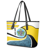 Saint Lucia Modern Tribal Crest Design Leather Tote Bag with Flag Colors and Bold Text Layout - Wonder Print Shop