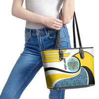 Saint Lucia Modern Tribal Crest Design Leather Tote Bag with Flag Colors and Bold Text Layout - Wonder Print Shop