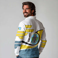Saint Lucia Modern Tribal Crest Design Long Sleeve Polo Shirt with Flag Colors and Bold Text Layout - Wonder Print Shop