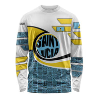 Saint Lucia Modern Tribal Crest Design Long Sleeve Shirt with Flag Colors and Bold Text Layout - Wonder Print Shop