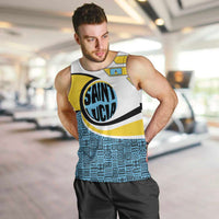 Saint Lucia Modern Tribal Crest Design Men Tank Top with Flag Colors and Bold Text Layout - Wonder Print Shop