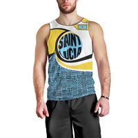 Saint Lucia Modern Tribal Crest Design Men Tank Top with Flag Colors and Bold Text Layout - Wonder Print Shop