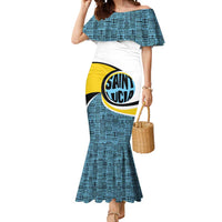 Saint Lucia Modern Tribal Crest Design Mermaid Dress with Flag Colors and Bold Text Layout - Wonder Print Shop